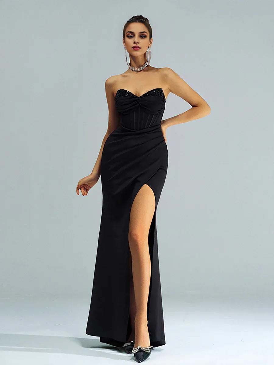 Charming Mermaid Strapless Sleeveless Zipper Up Floor-Length Prom Dress
